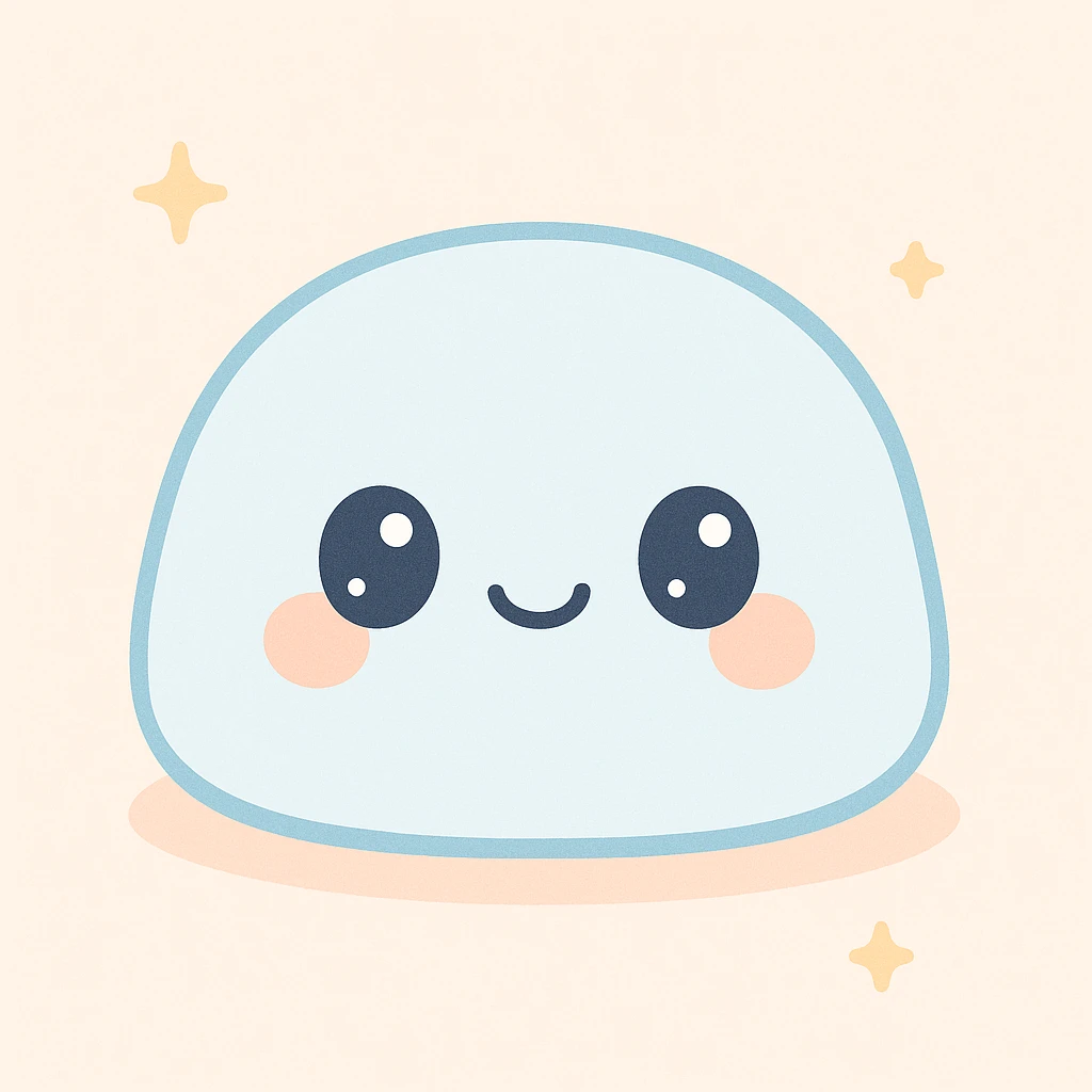 kawaii mochi dessert with a smiling face emoji
