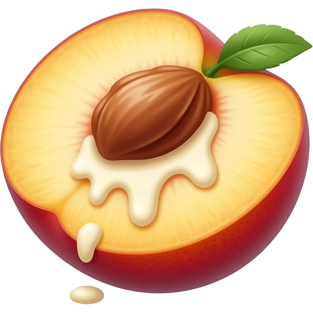 White chocolate dripping from the inside of peach no pit emoji