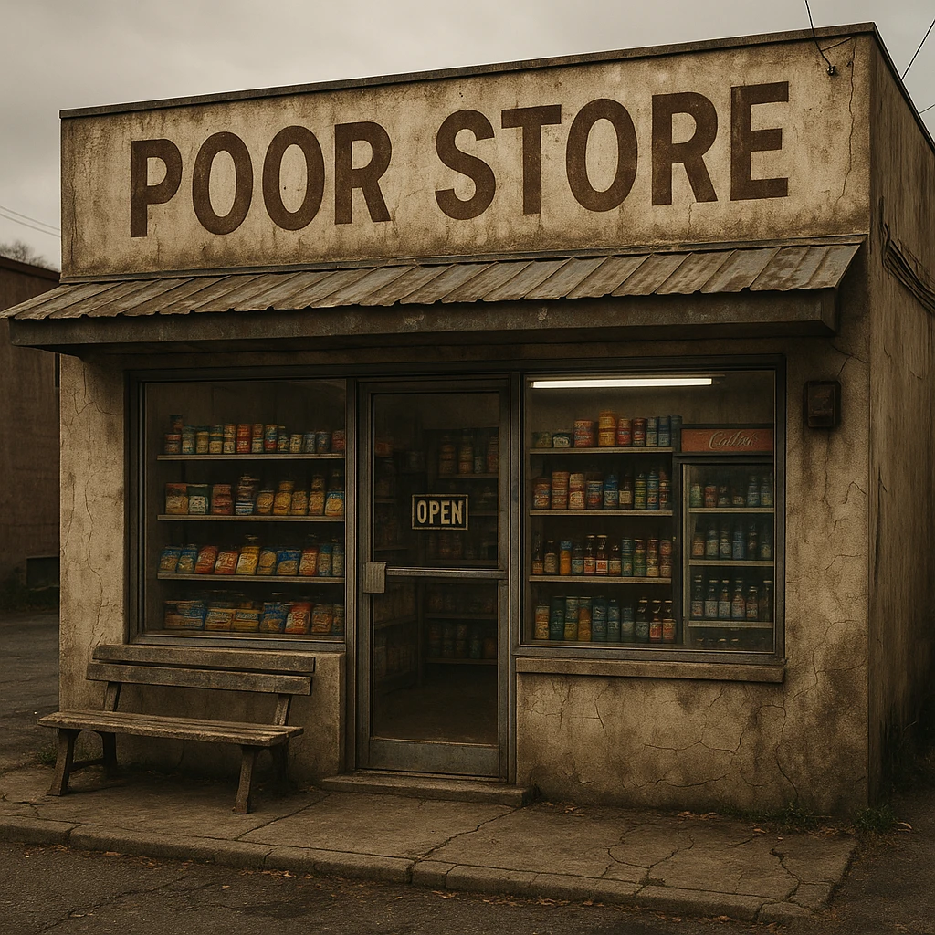 Convenience store named poor store and more emoji