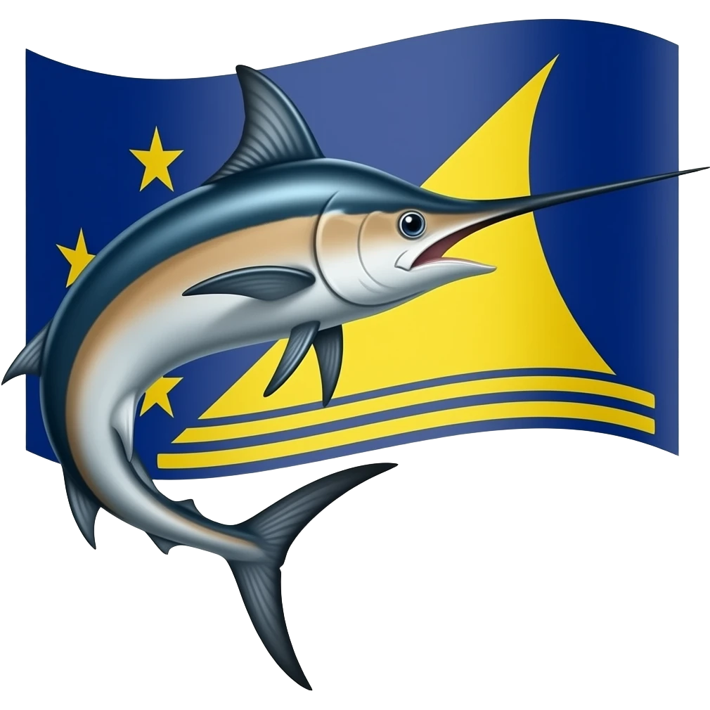 Marlin looking right curved and Tokelau flag behind blue and yellow emoji