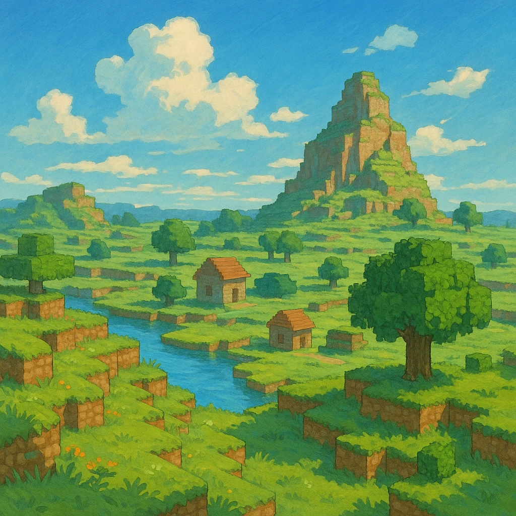 ghibli style Minecraft landscape emoji