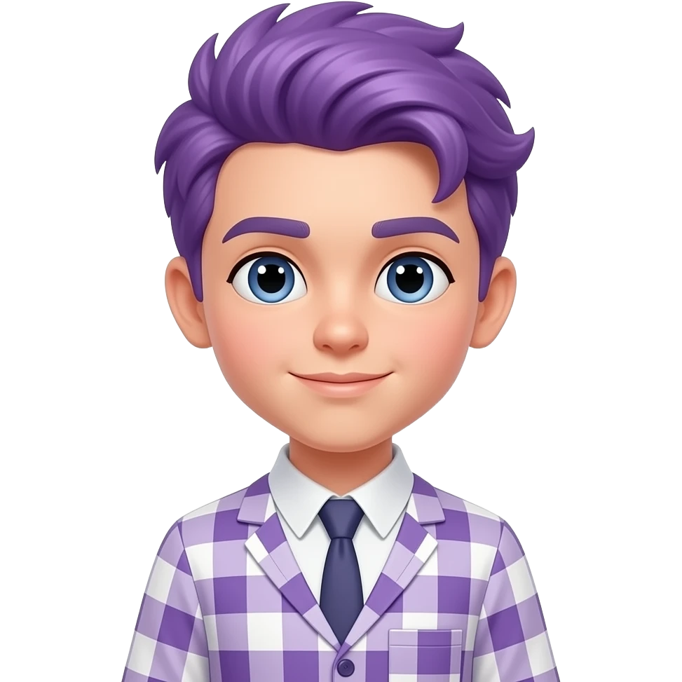boy with side puff purple hairs wear a styliish dress emoji