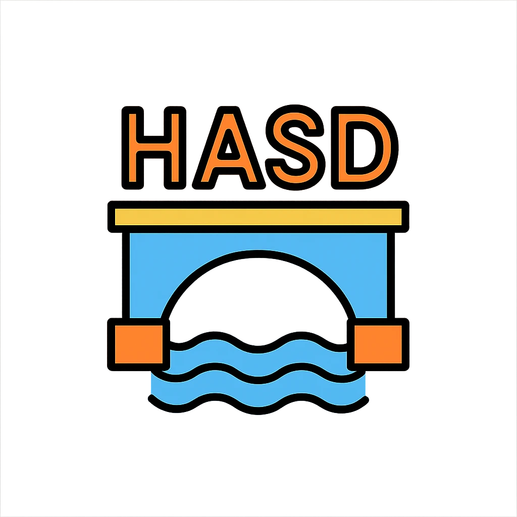 minimal bridge with the text 'HASD' standing on the bridge, easy to read text, modern icon style emoji