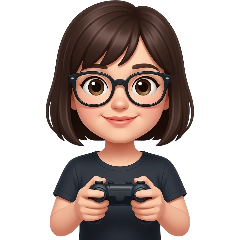 dark brown bob white girl glasses gamer emoji