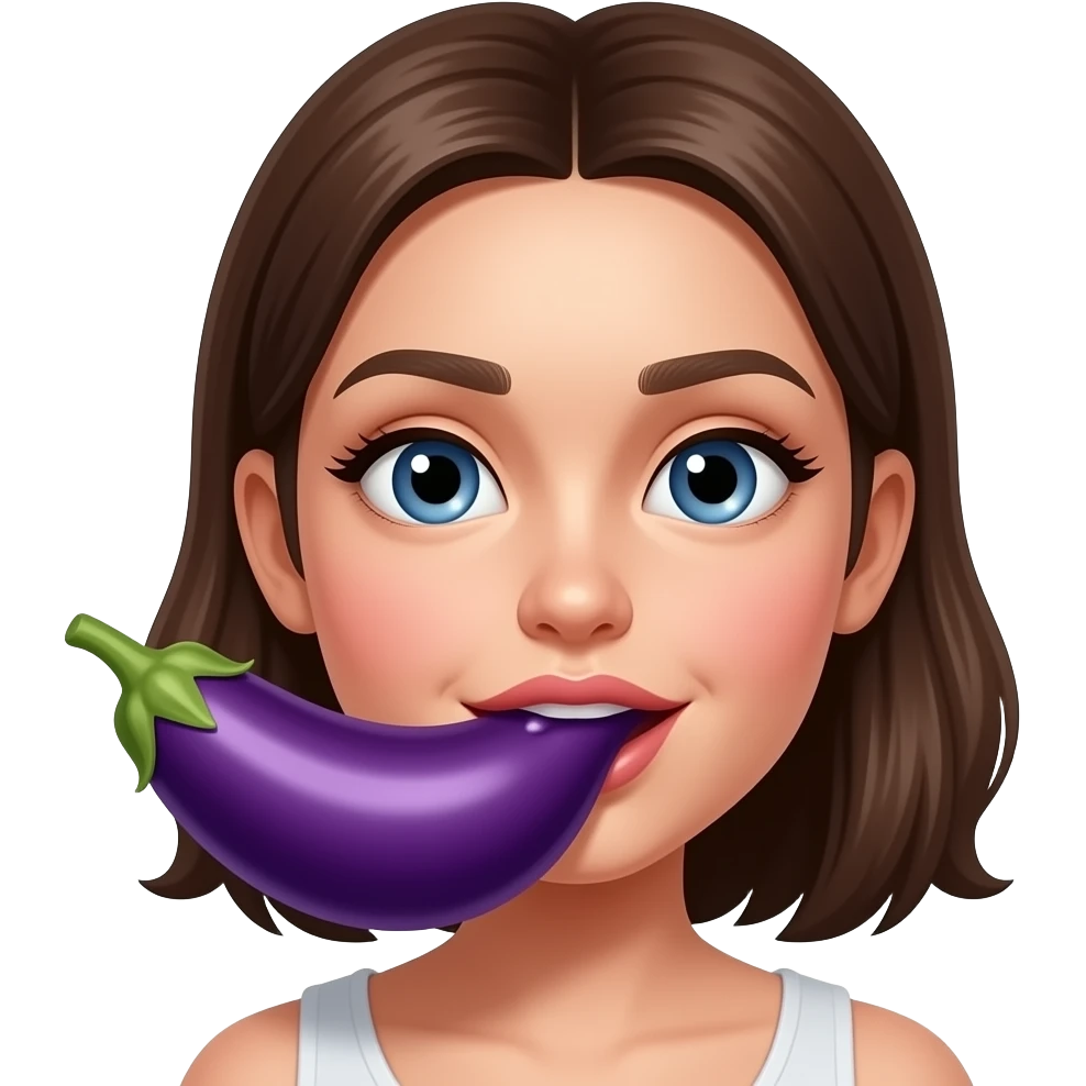 Girl licking eggplant with saliva emoji
