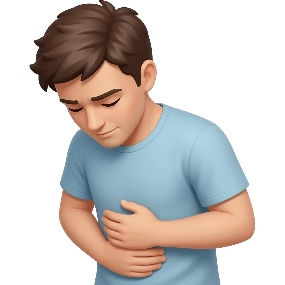 I want to make an emoji like this, give me an order and has its head bowed and its hands on its stomach. emoji