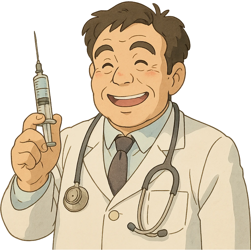 happy doctor with syringe, ghibli style emoji