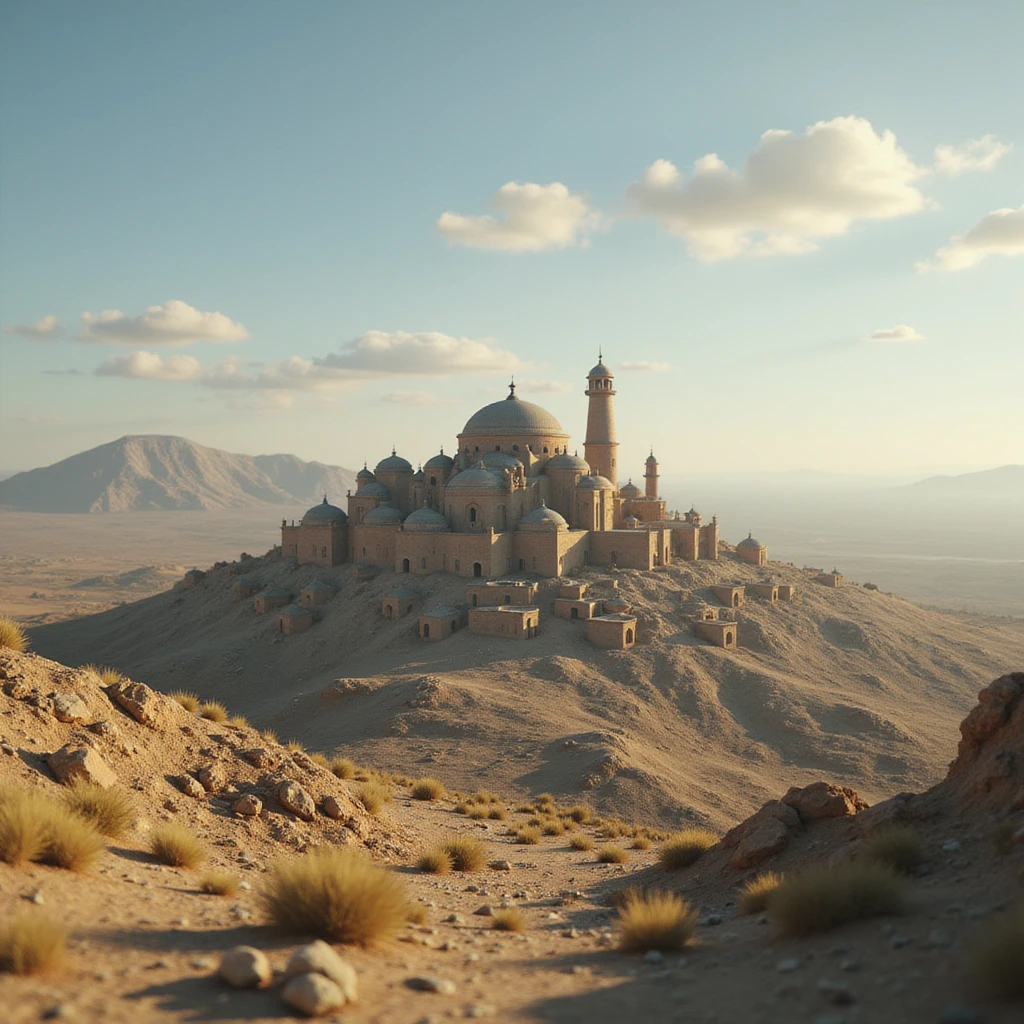 A small hilltop mesa city in the videogame dayz, screenshoot  emoji