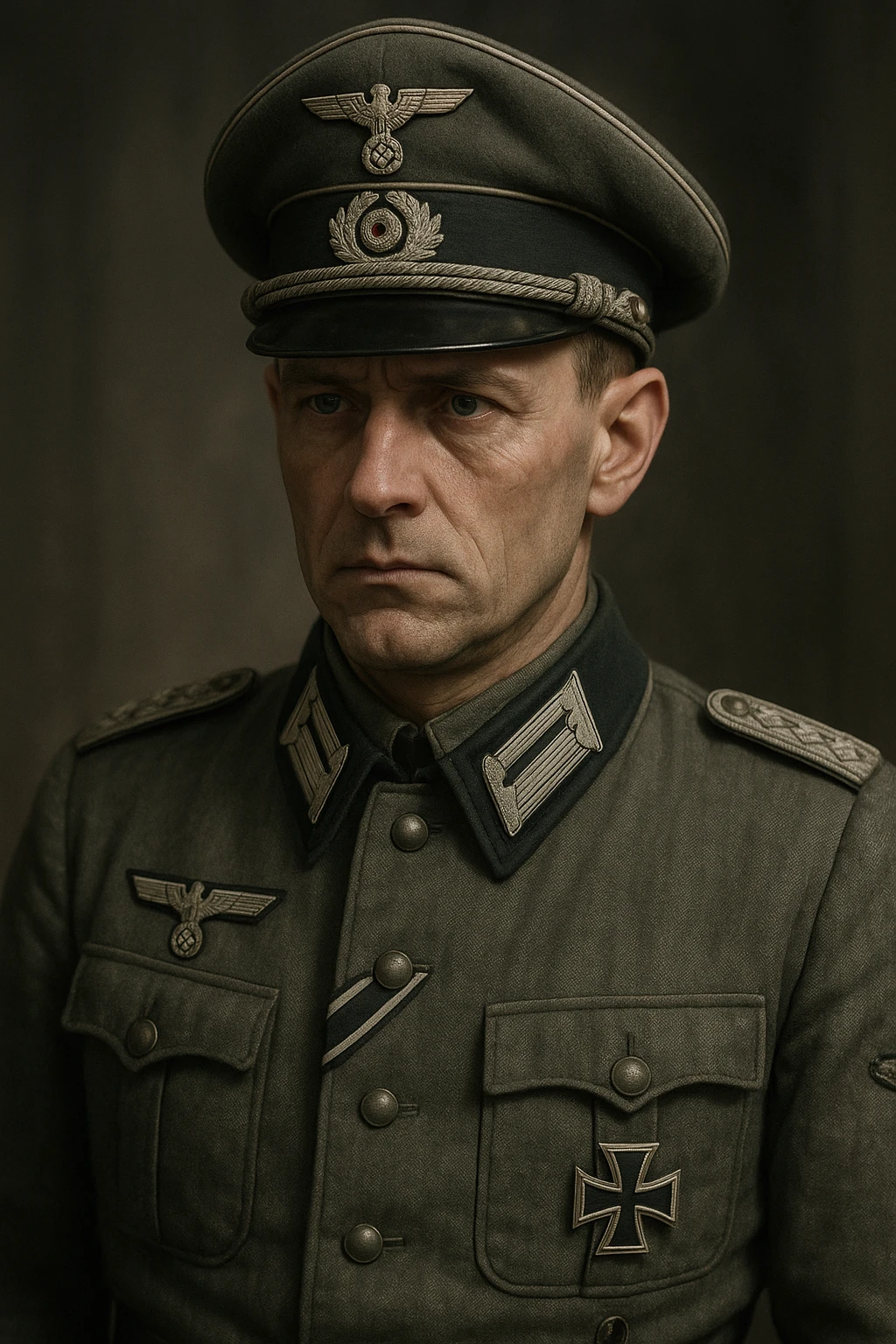 World War II German officer, military uniform, serious expression, historically accurate, detailed, realistic style emoji