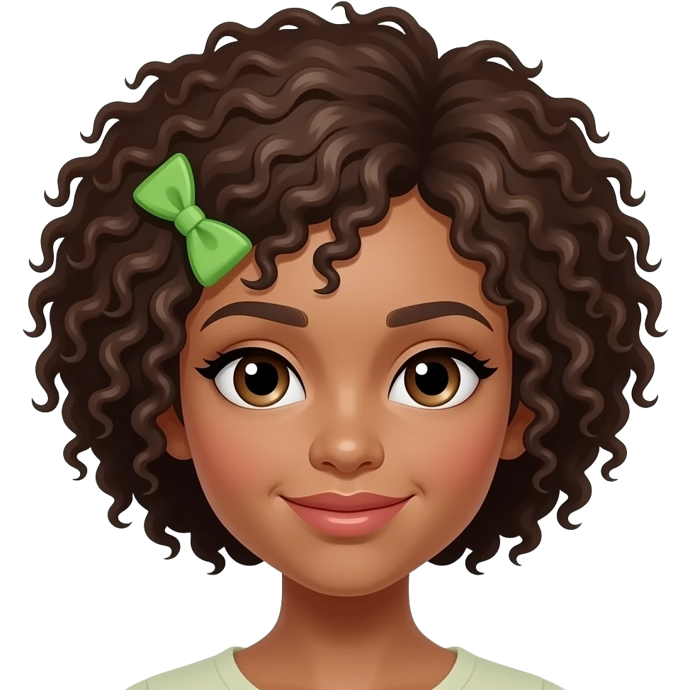 afro hairs girl weaer with brown hairs wear a green bow hair pin emoji