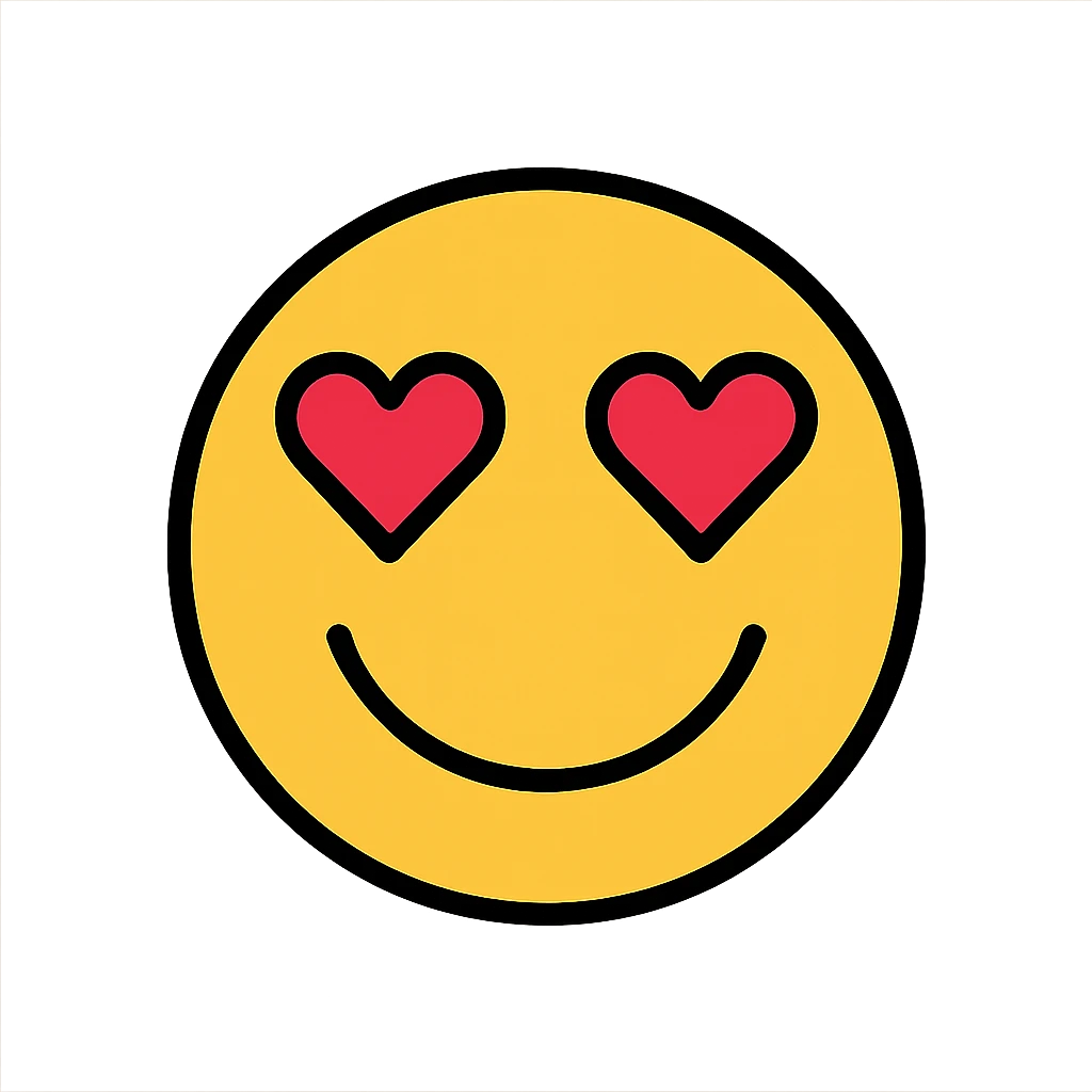 A smiley face with heart eyes, gratitude emoji