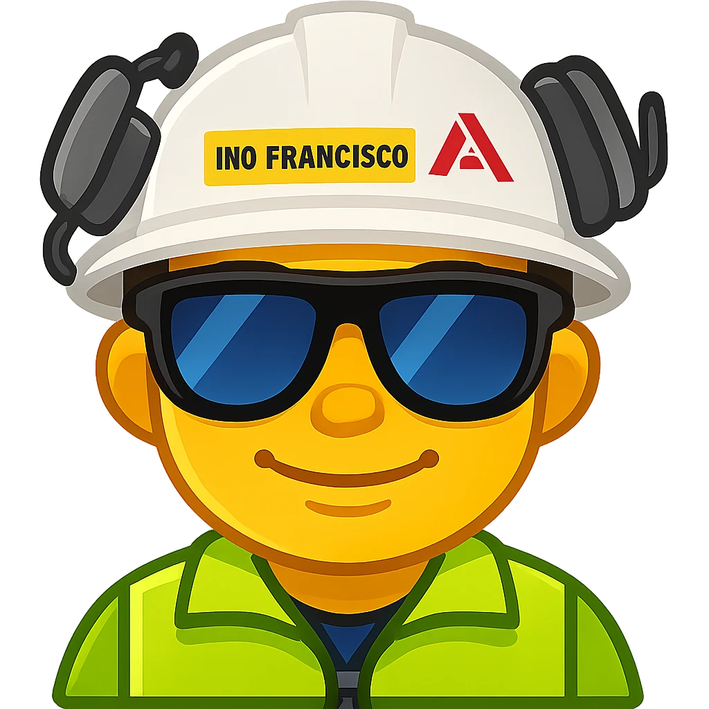 Convert this engineer portrait into a vibrant cartoon style emoji with a transparent background. Keep the helmet and glasses as the main elements. Use bright, vivid colors to make the emoji lively and expressive. emoji