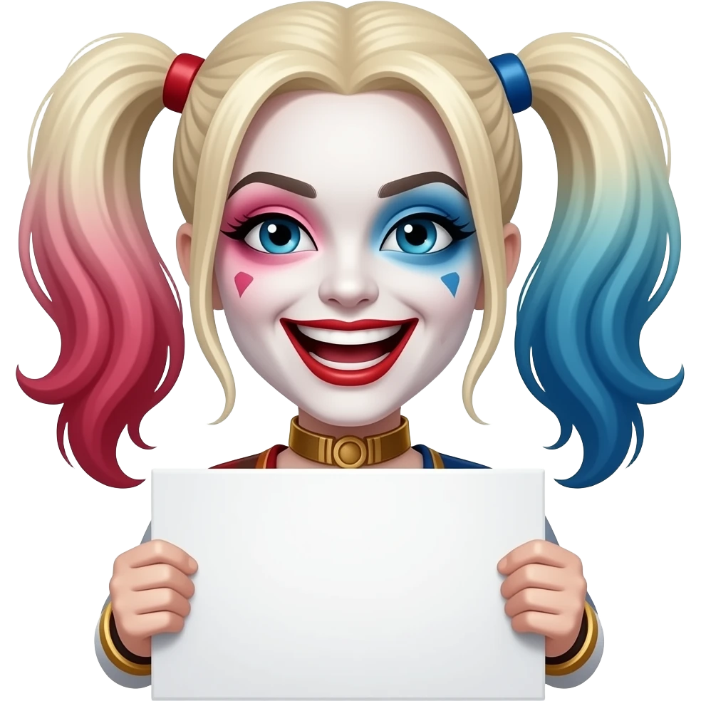 harley quinn con un cartel en blanco riendose a carcajadas emoji