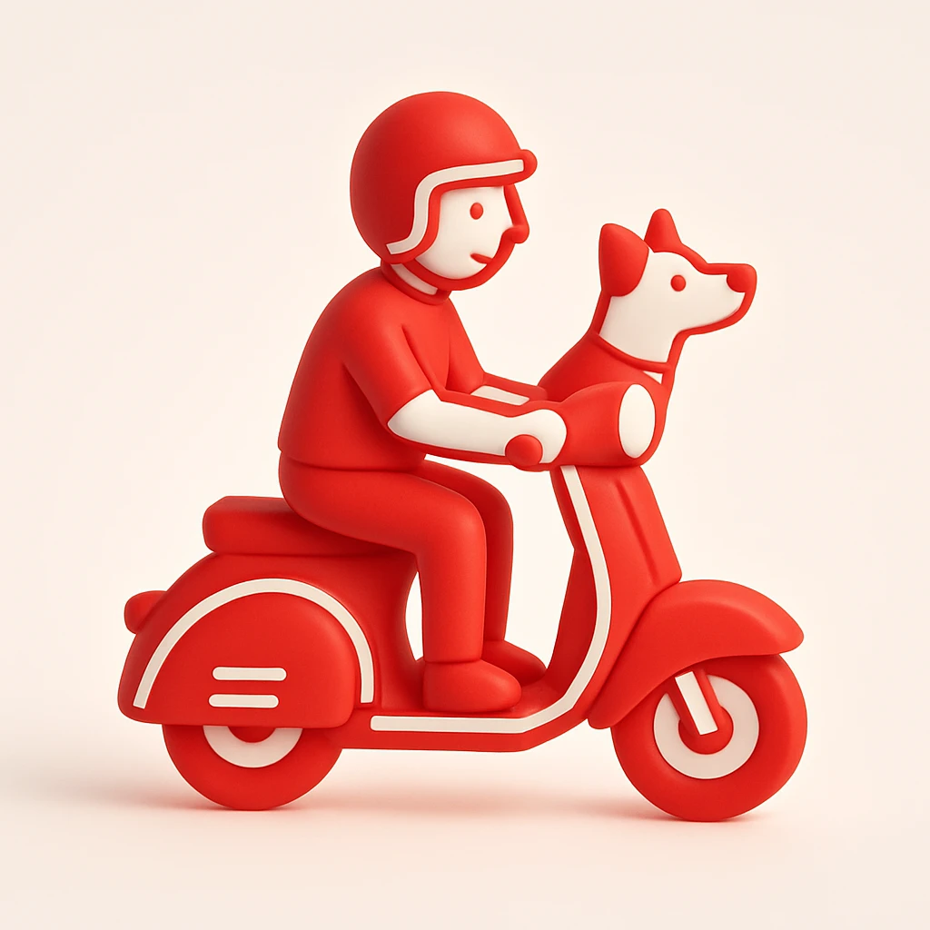 man and his pet dog riding a vespa emoji