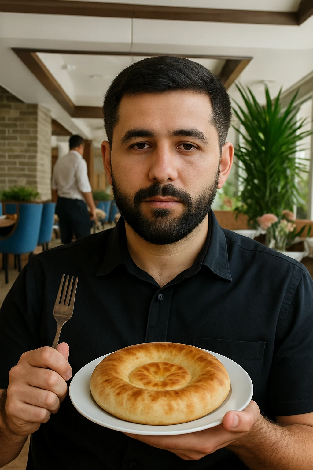 birinchidagi odamni yuziga 2 rasmdagi odamga uxshatib chizib bergin xuddu shunday non yen utirganini emoji