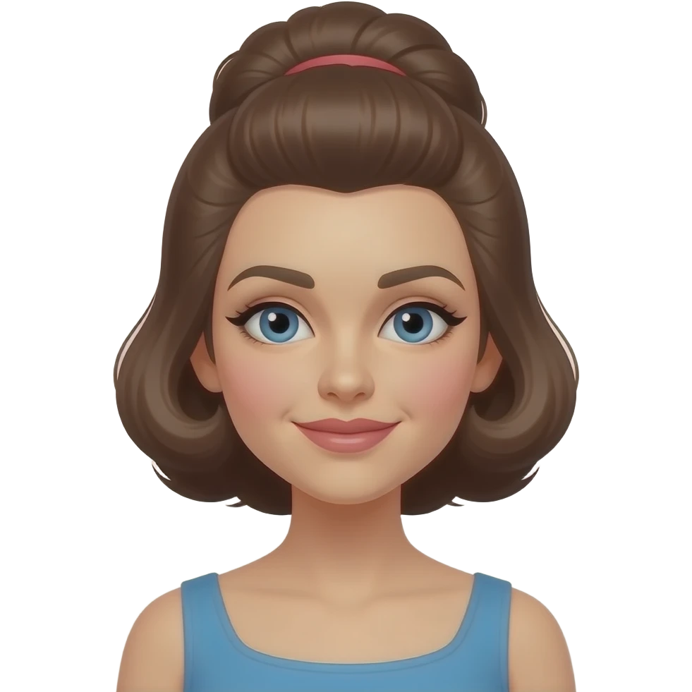 A fair skinned woman with blue eyes with brown hair in a 1960s beehive hairdo emoji