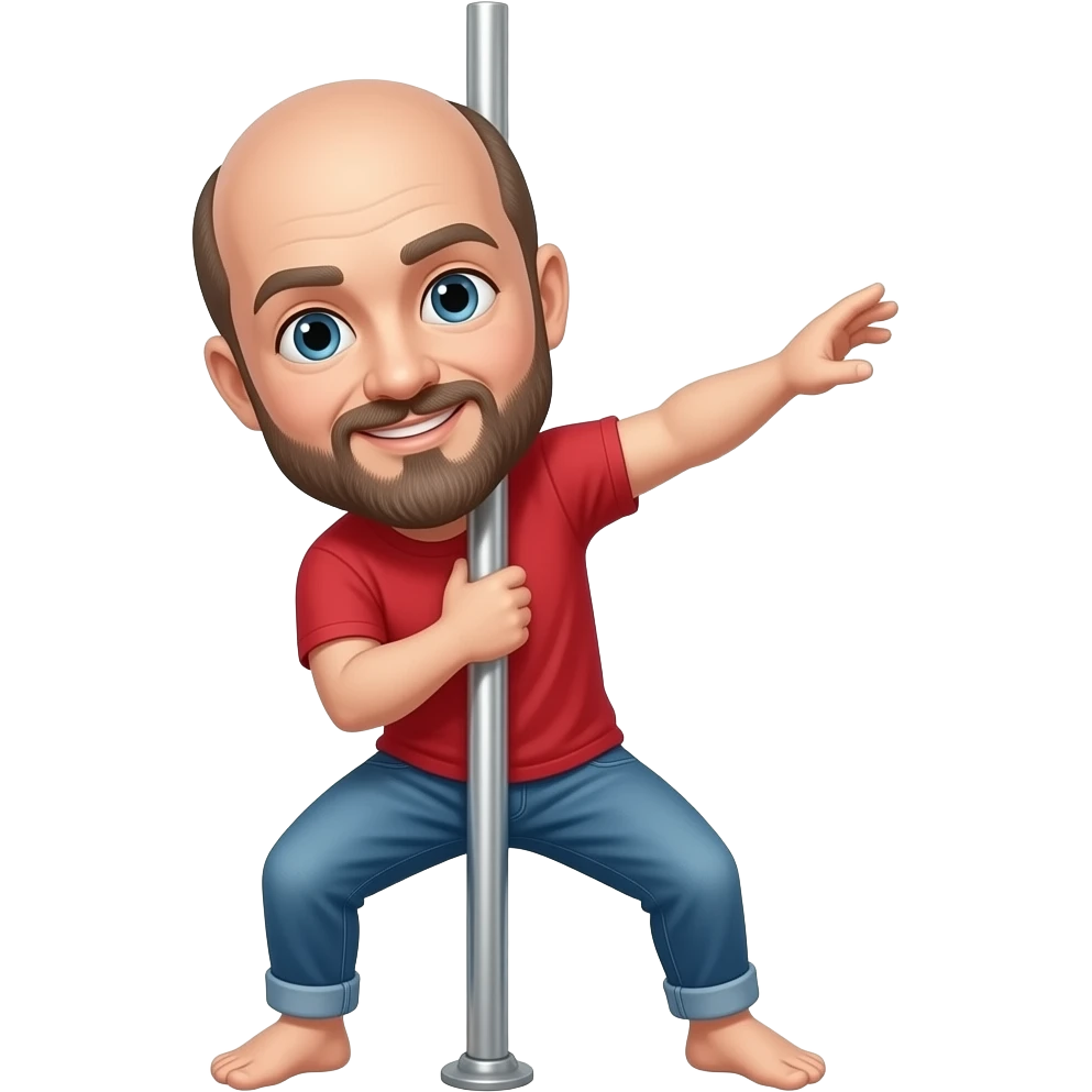 Bald man with beard dancing on pole emoji