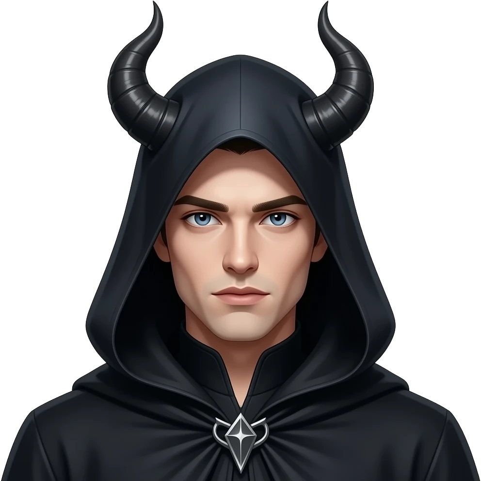 Sexy dark sinister gothic male warlock with dark hood  no horns emoji