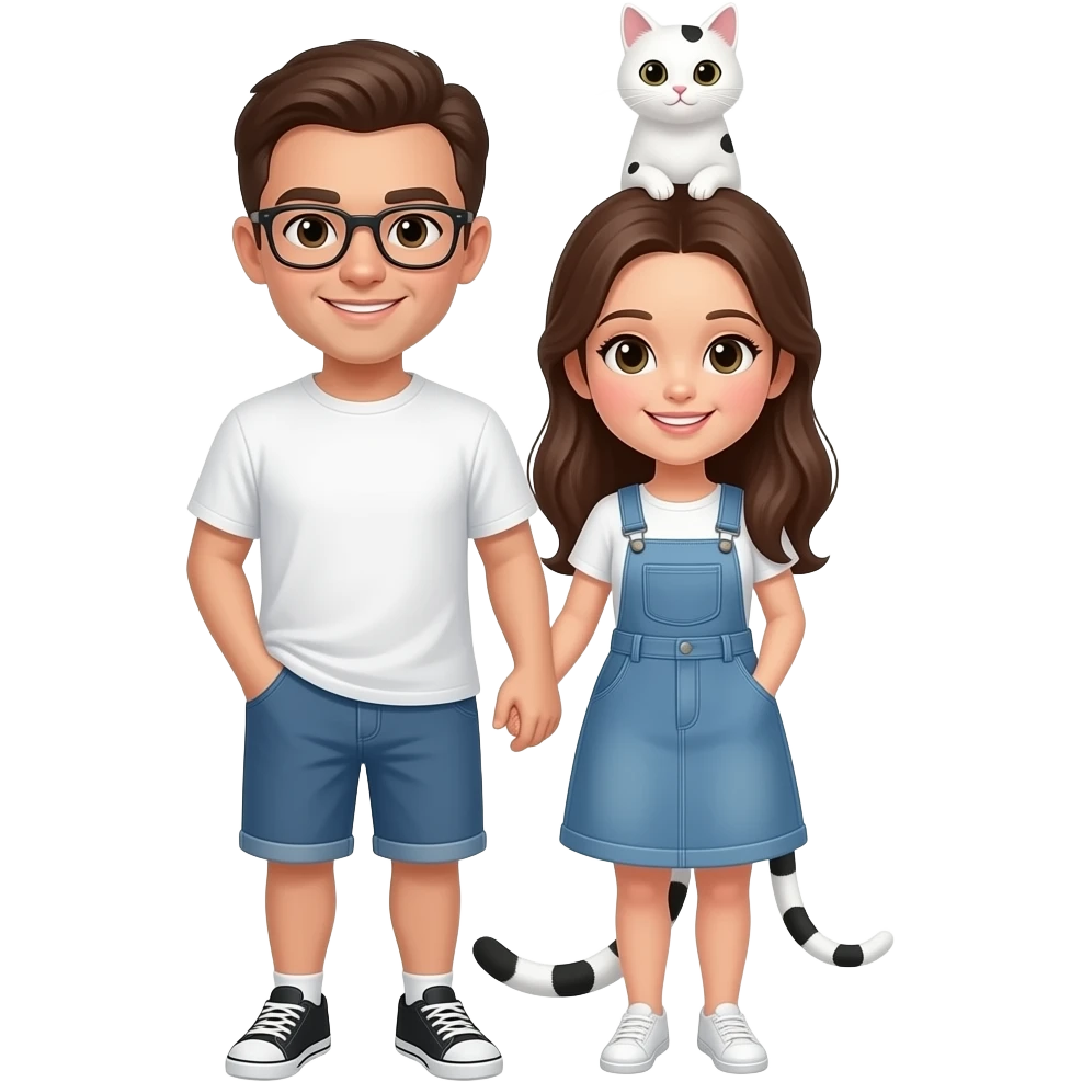 Faz um casal e um gato branco com pintinhas pretas emoji