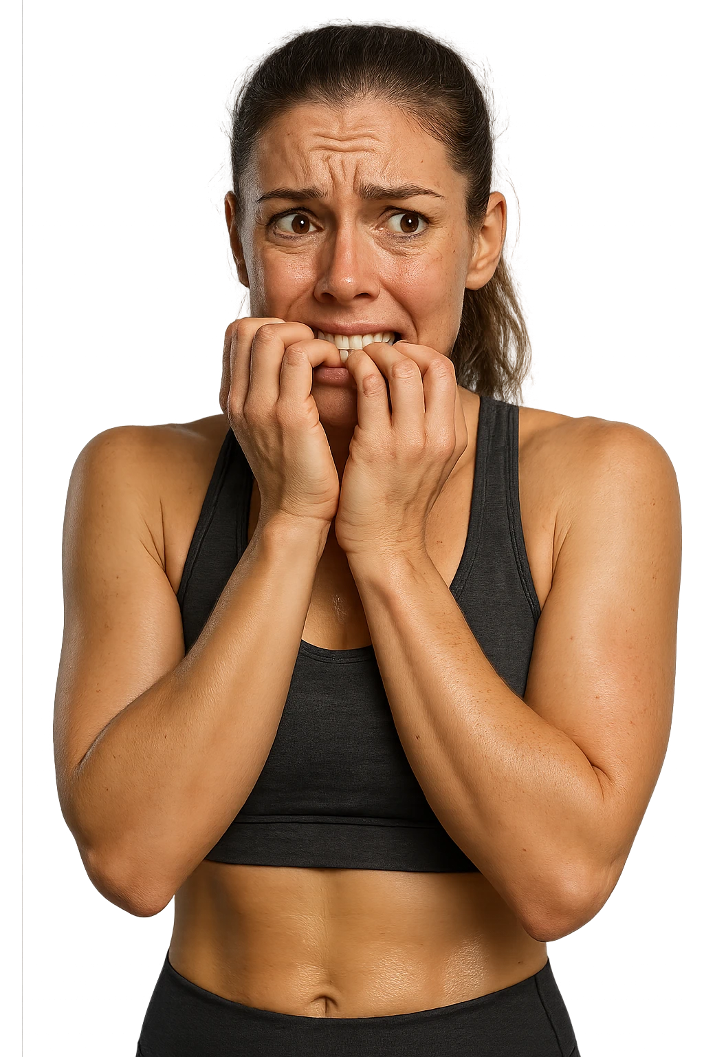 donna fitness nervosa, iperrealistica 4k emoji