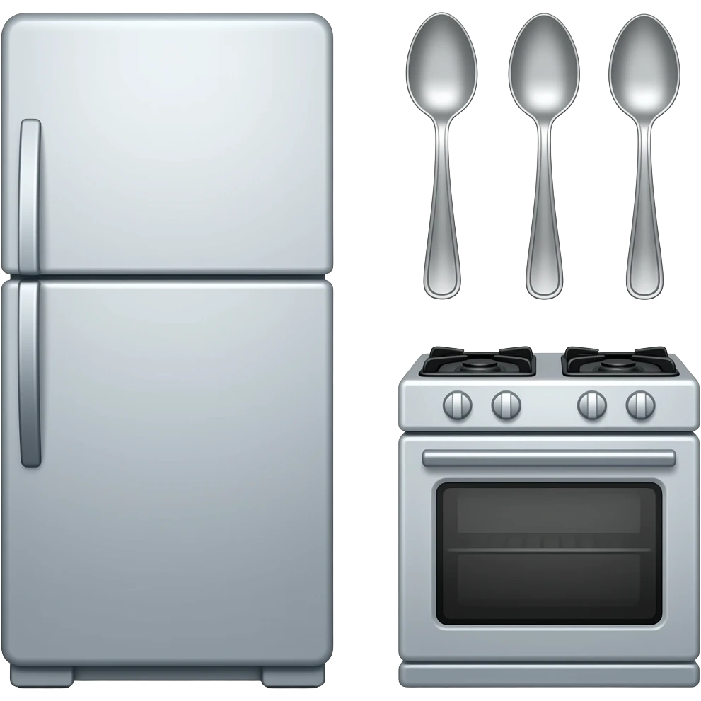 Refrigerator, spoons, and stove emoji