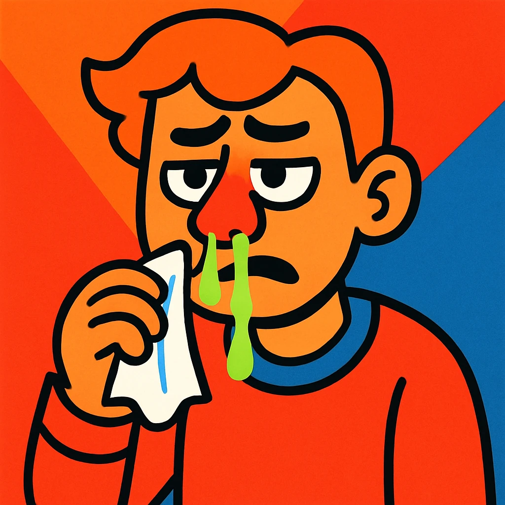 person with a runny nose, vibrant cartoon style emoji