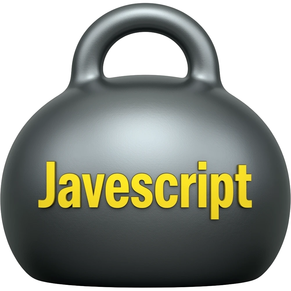 A 1-ton iron weight featuring the yellow "JavaScript" text emoji