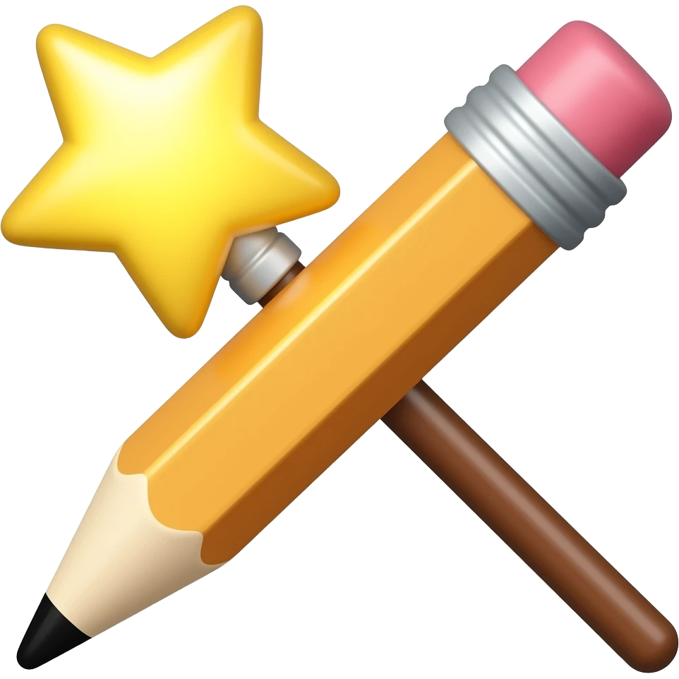 pencil that looks liek a magic wand with a star toward top/end of pencil (rubber side) emoji