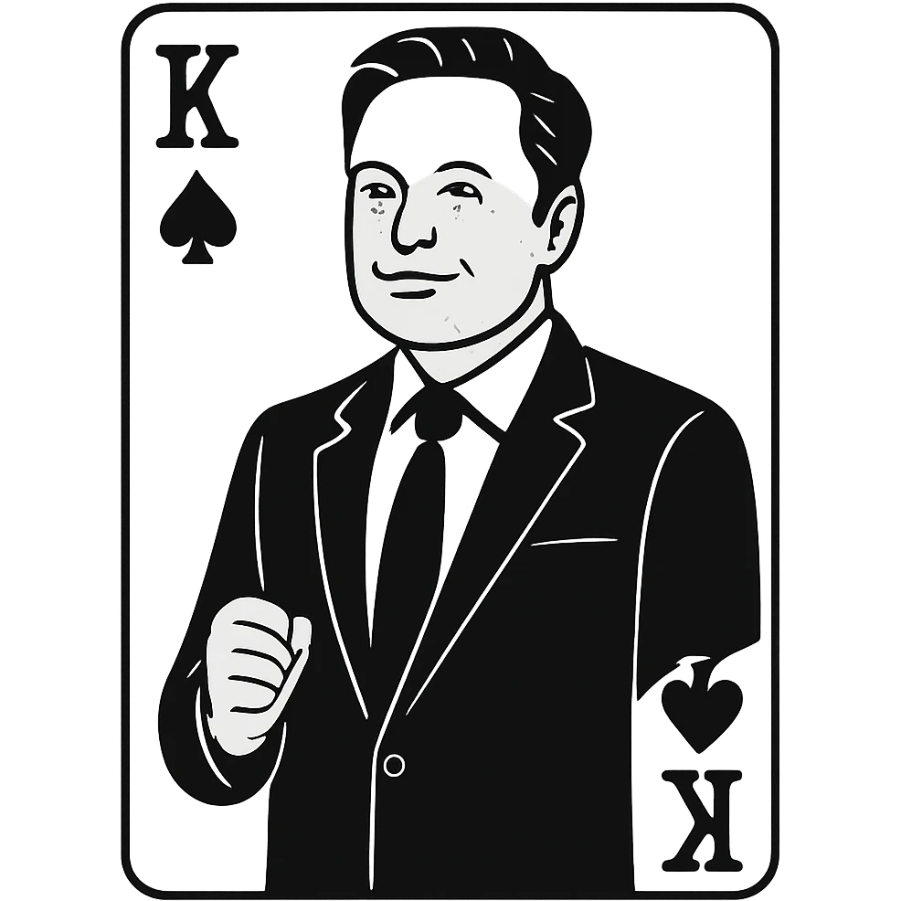 Elon Musk as a playing card character, minimalist line art, business suit, tech entrepreneur emoji