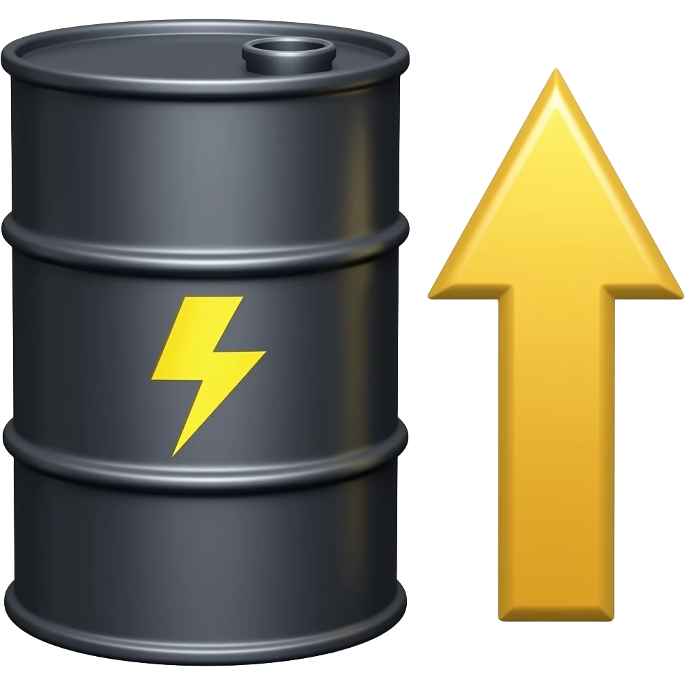 Create an emoji that shows an oil barrel, a lightning bolt, and an upward arrow. emoji