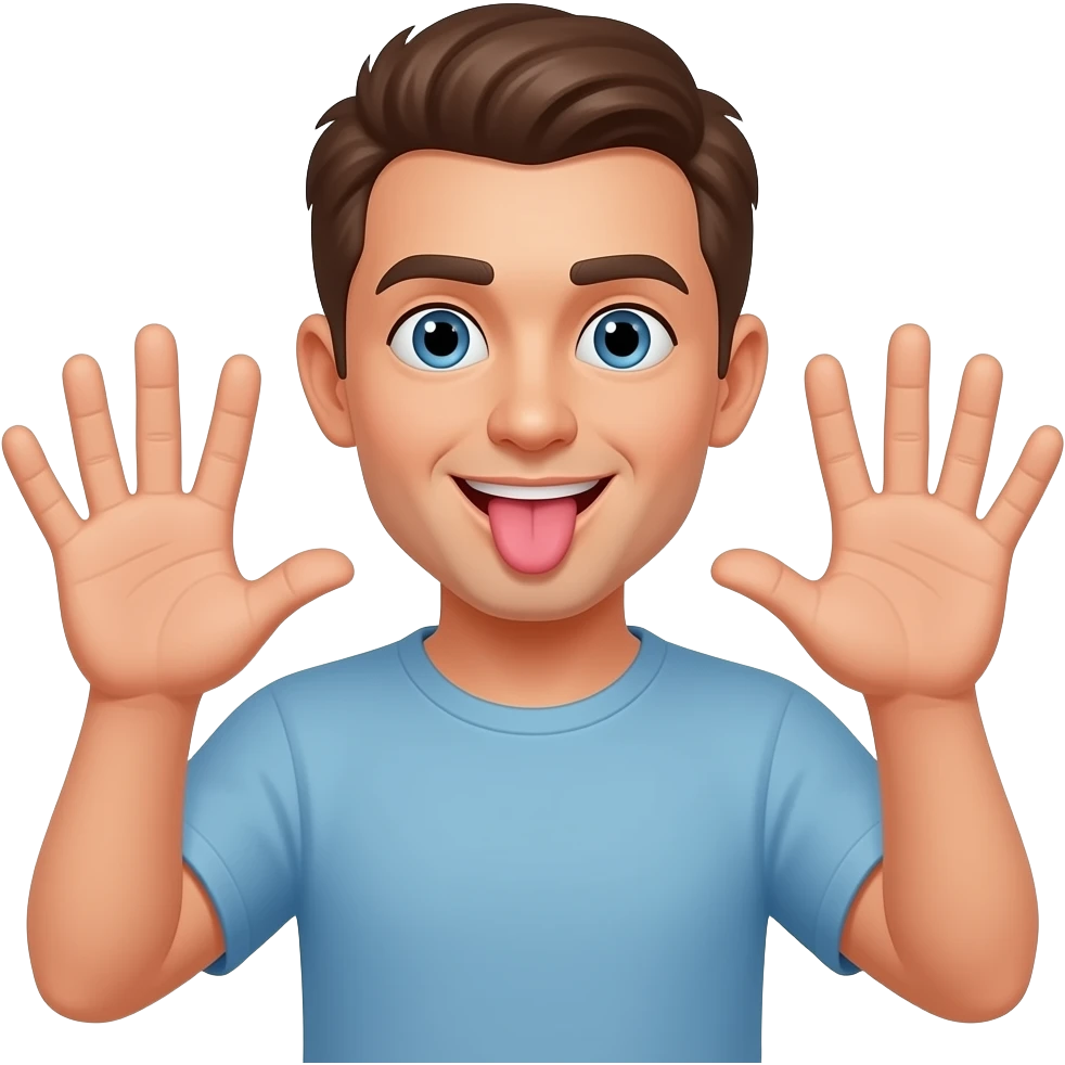 Two hands on with seven on it the other six going up and down with a face tongue sticking out emoji