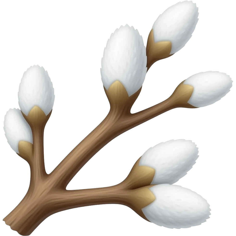 Sticks of tree with white soft balls on it. Soft fluffy balls look like plant buds. they are oval not circle emoji
