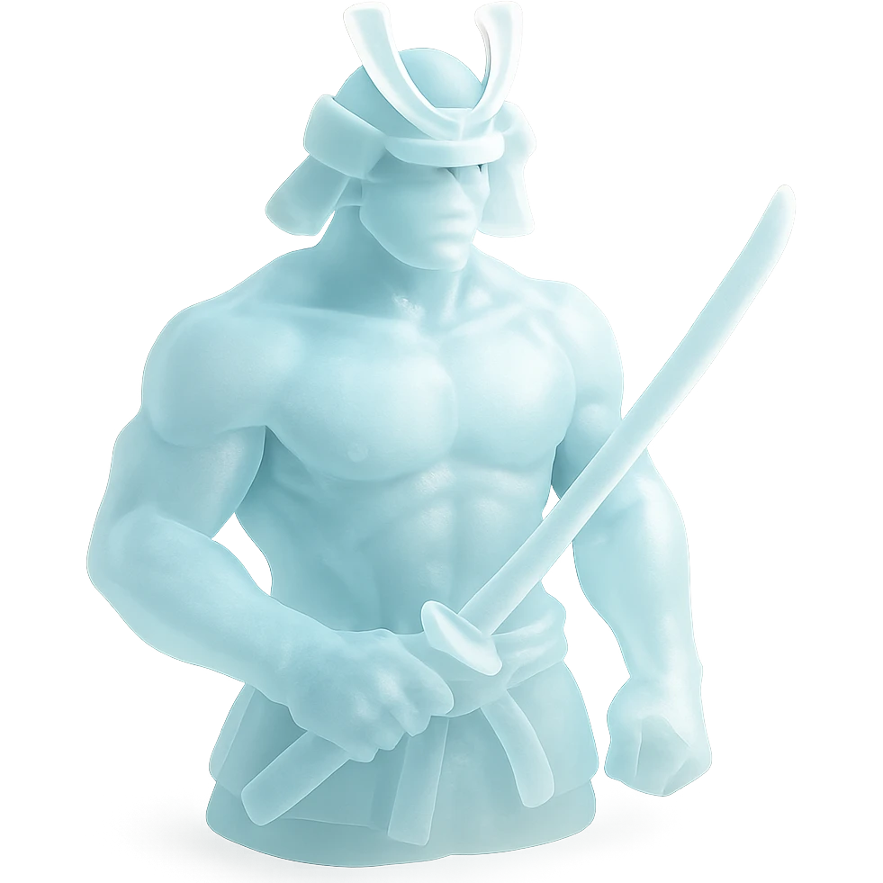 A muscular samurai with a frosted, translucent look emoji