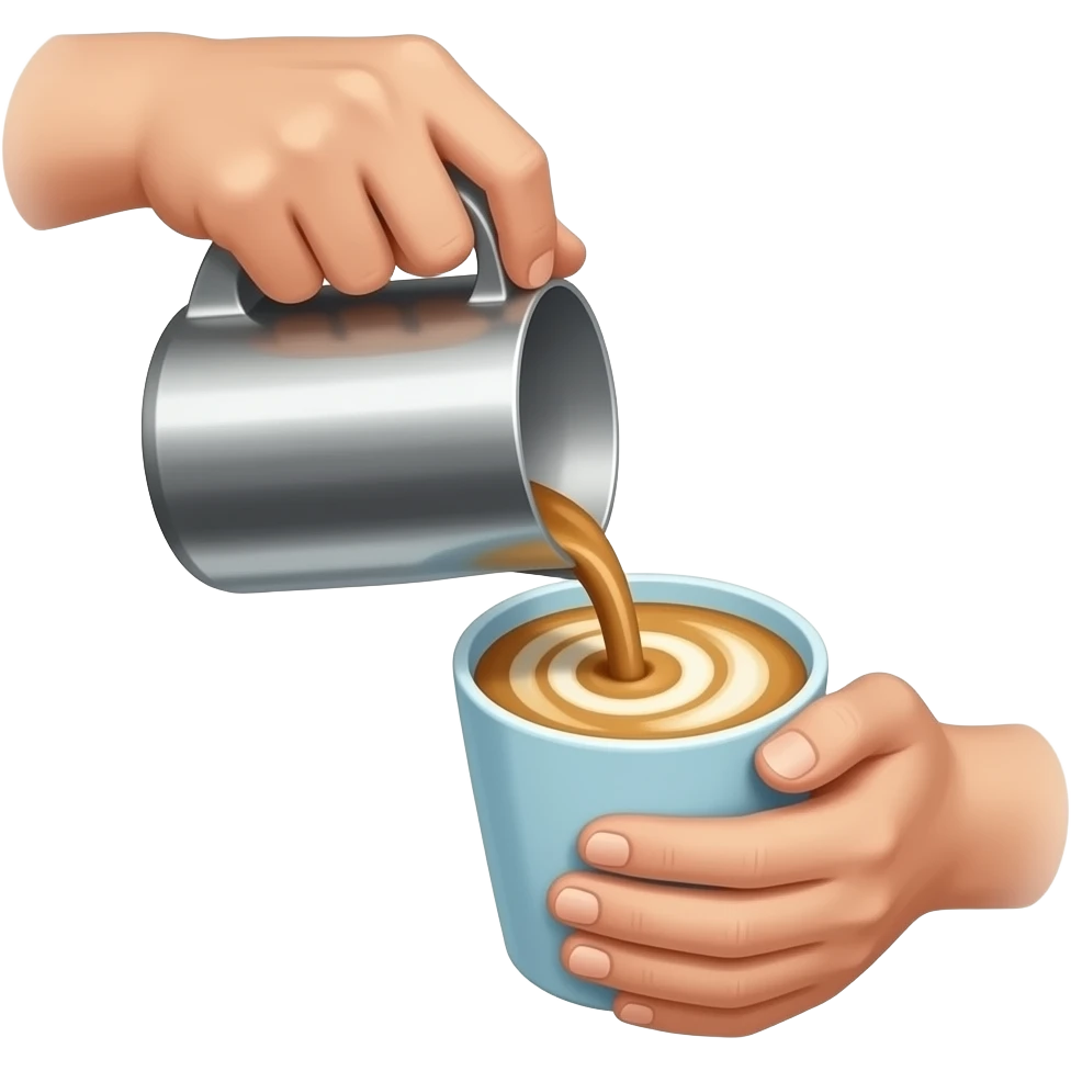 Minimal emoji-style illustration of a person mixing coffee in a cup using a small handheld frappe mixer.
A hand holding the mixer inside the cup, visible swirling motion and light foam forming.
Clean, simple shapes, warm brown tones, light pastel cup, centered, minimal background. emoji