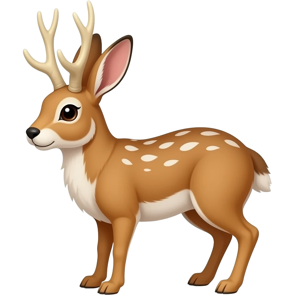 Brown jackalope with beibe antlers and white spots emoji