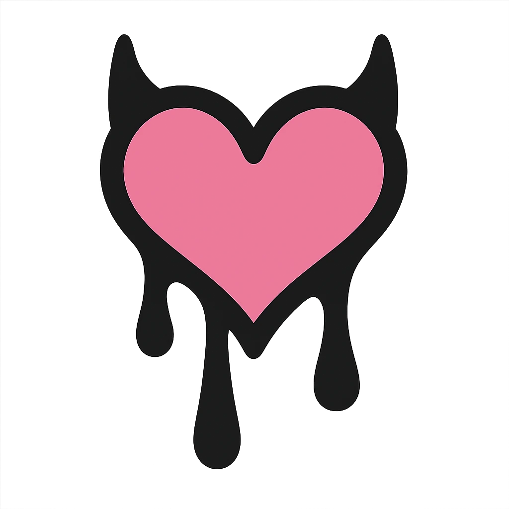 gothic heart with dripping black paint, color icon filled style, pink and black emoji