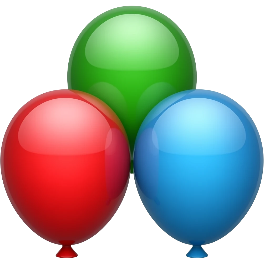 three balloons, red green and blue emoji
