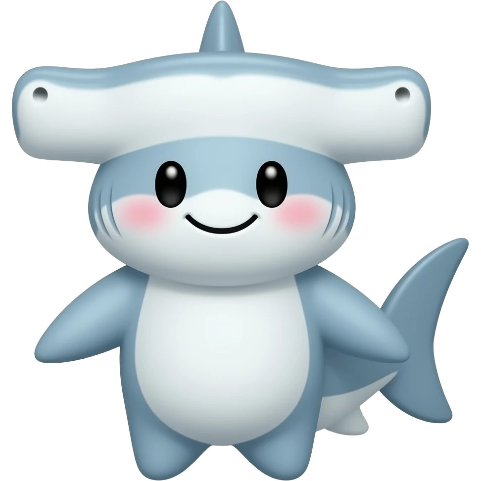 Kawaii hammerhead shark with little smile, black eyes emoji