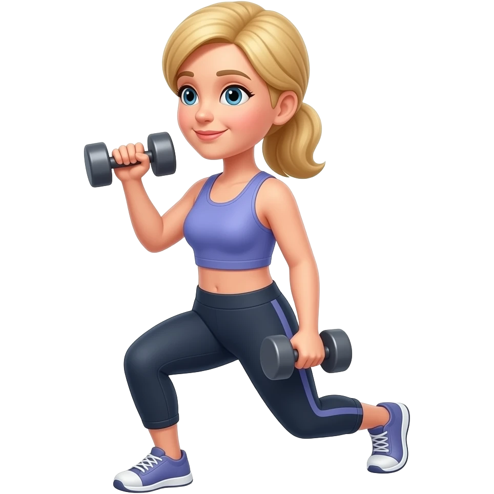 50 year old medium blonde hair woman doing weighted lunges with dumbbells - no pony tail emoji