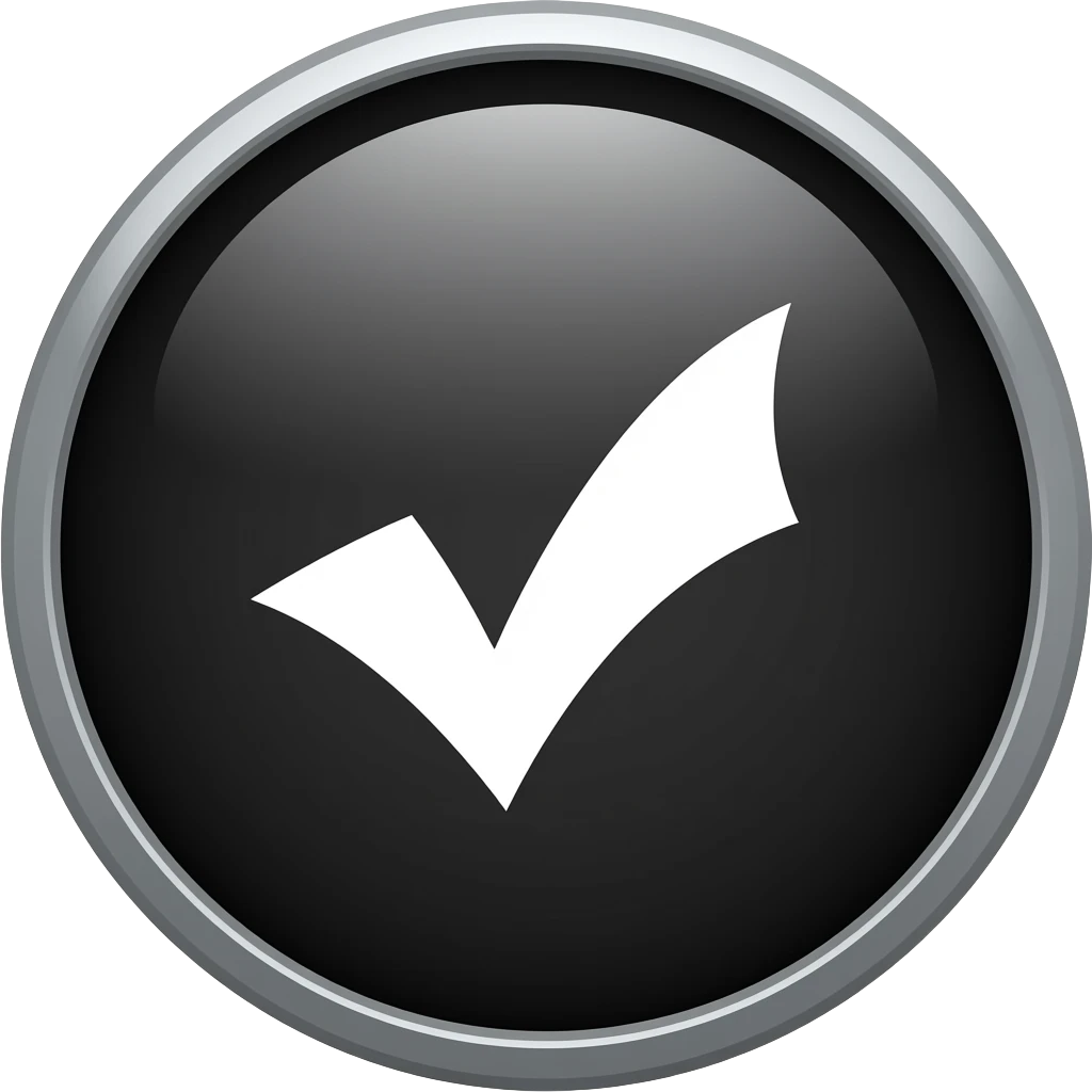 Give me white tick with black background of the emoji but main backgroud in gonna be white and its gonna be circular emoji