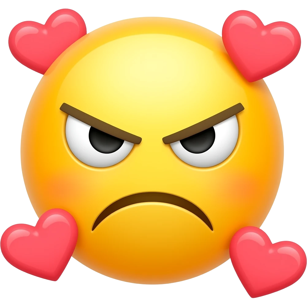 yellow emojis face angry with hearts around it emoji