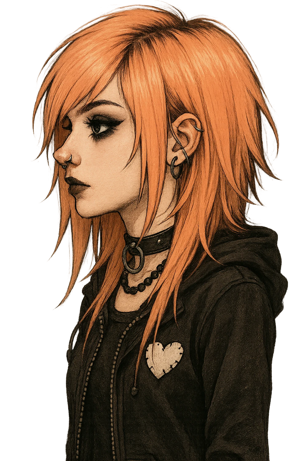 emo girl profile, pastel orange hair emoji