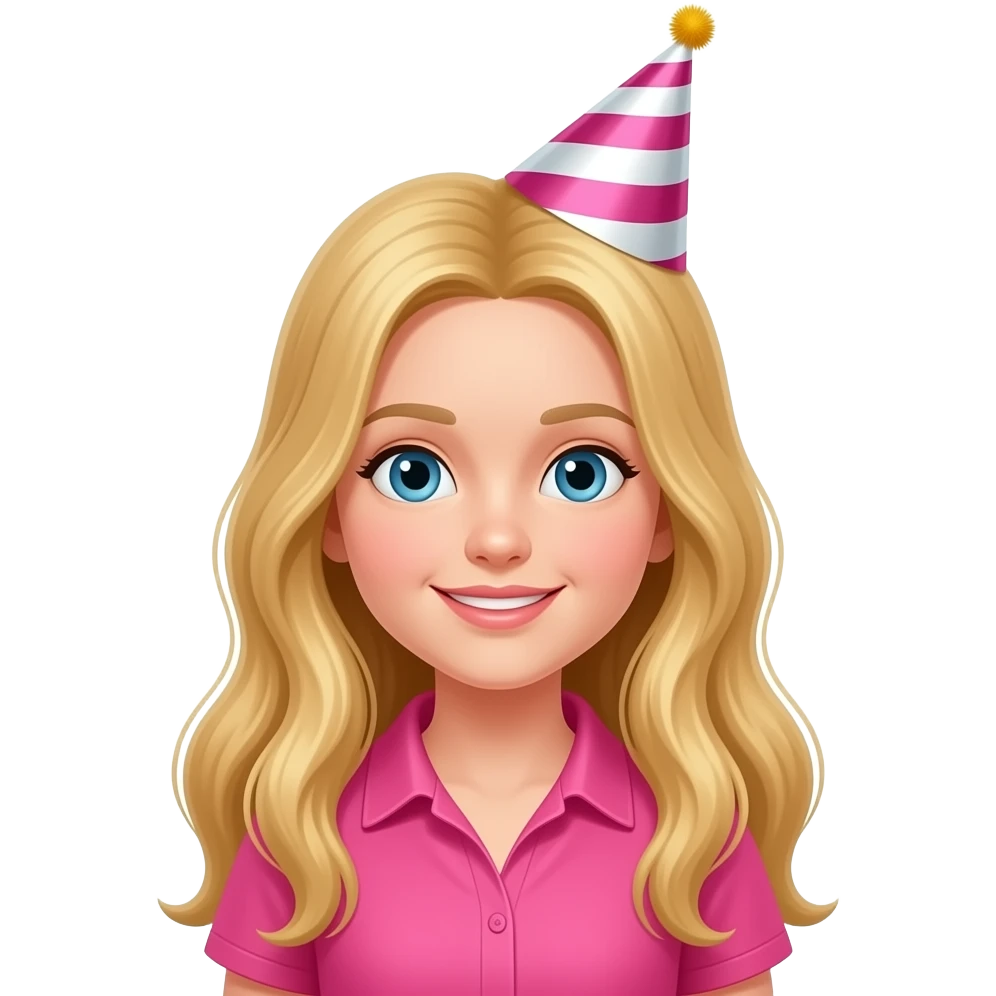 girl with golden long hairs and vibrant pink shirt wear party hat emoji