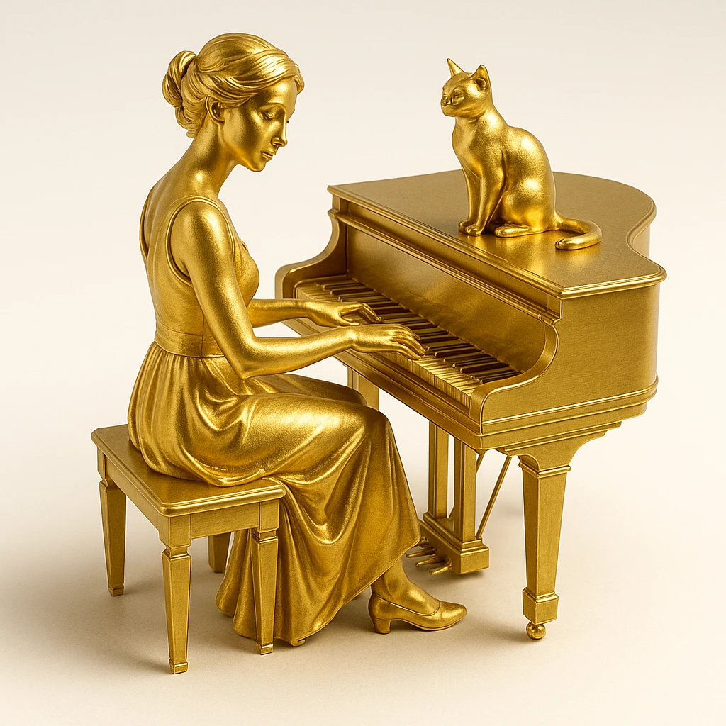 woman playing piano while her cat sits on top of the piano emoji
