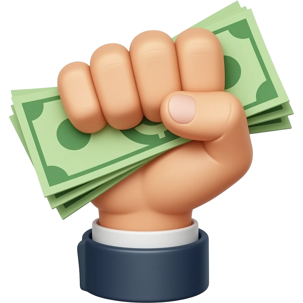 A strong hand hold some money, what represent financial control. emoji