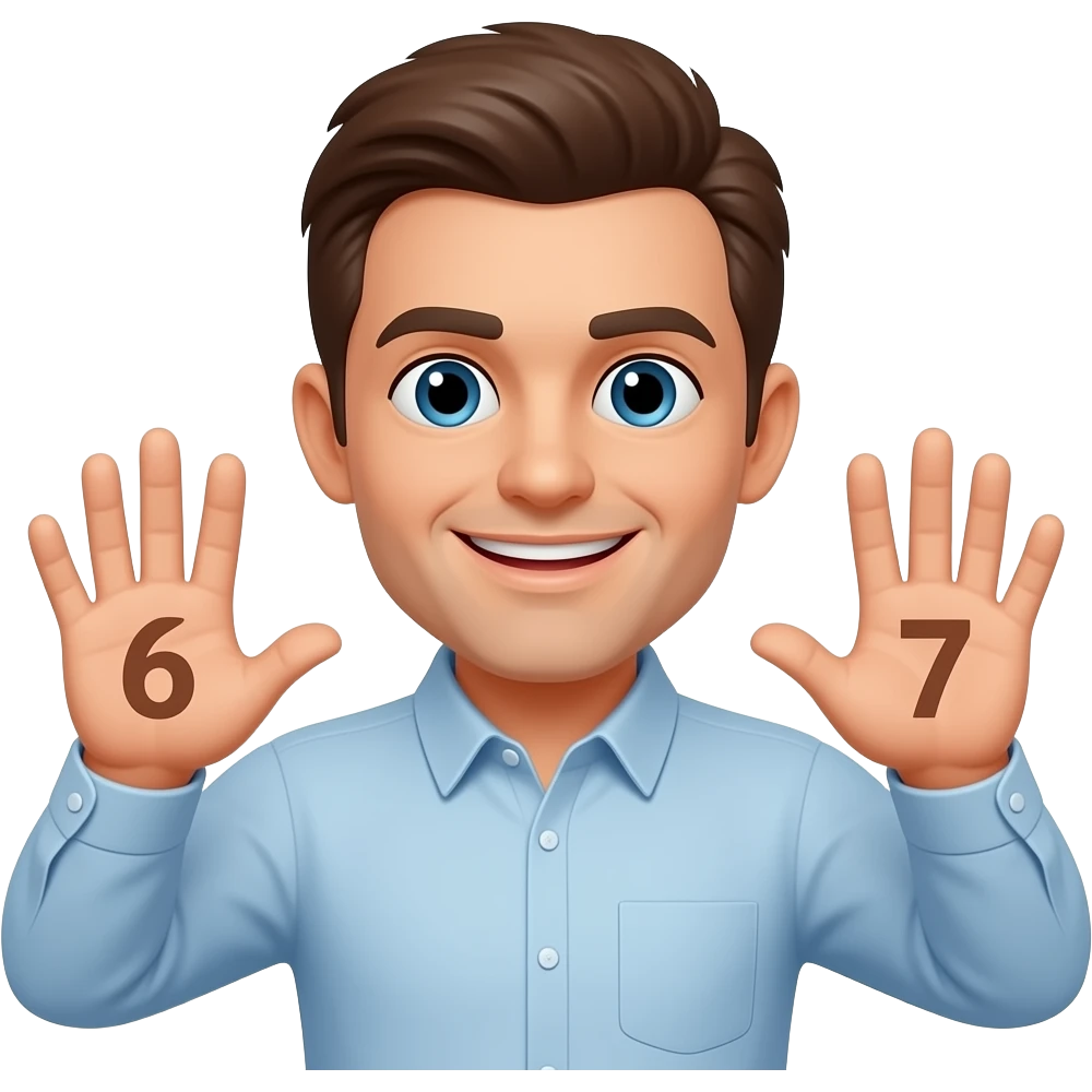 C'est un mec qui secoue ses mains et ses mains dedans il y a un 6 et un 7 emoji