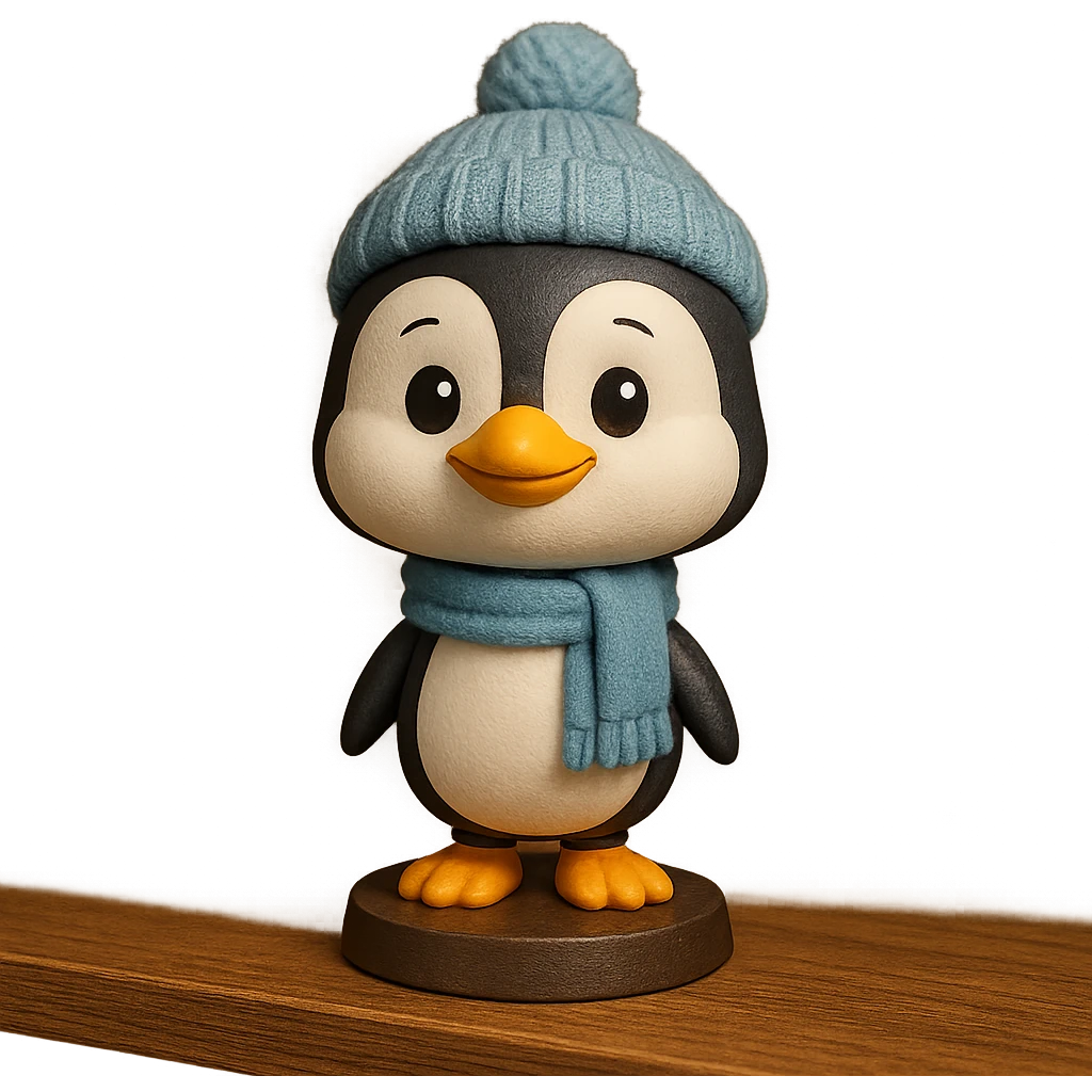 penguin with a scarf and hat, winter theme emoji