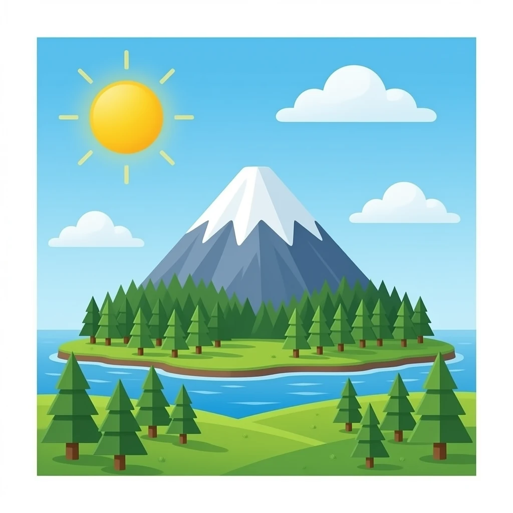 Mountain, peak, island, forest, and canopy emoji