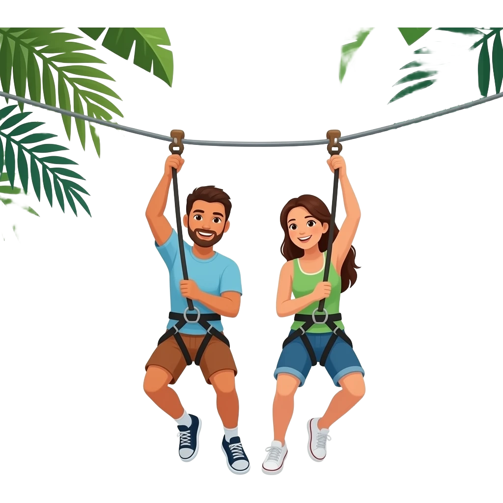 Couple zip lining through jungle emoji