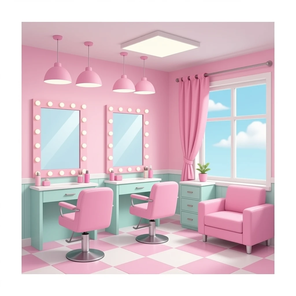 A dreamy Barbie-style pastel beauty salon emoji